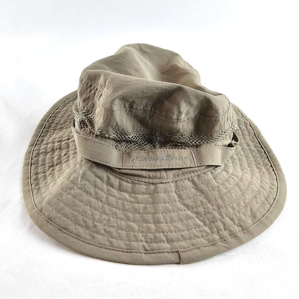 Eddie Bauer Boonie Hat L/XL Khaki Wide Brim Mesh Vent Hiking Fishing Sun Hat